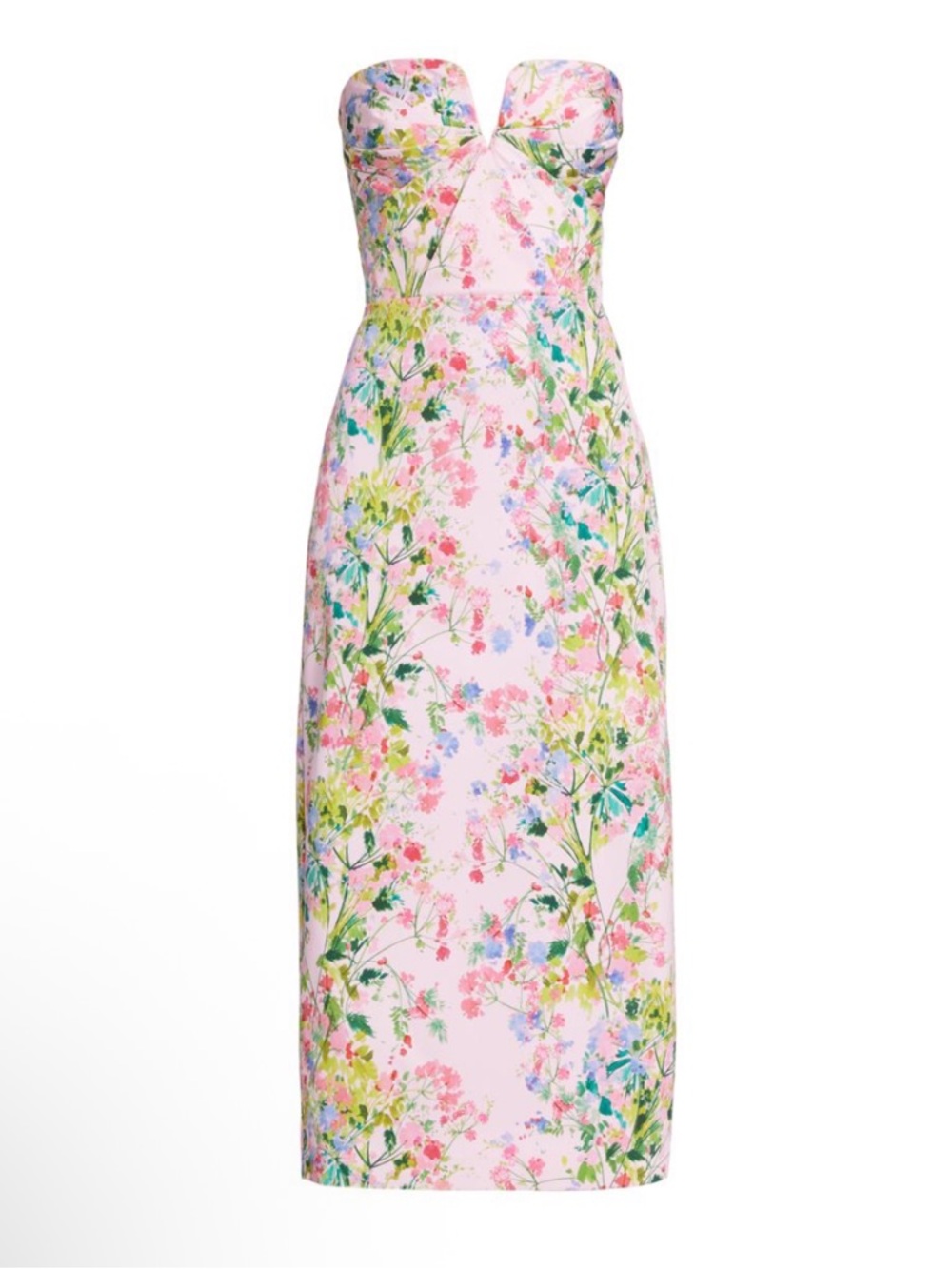 Monique Lhuillier Pink Floral Strapless Midi Skirt